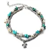 Bohemian beach conch turtle pendant Sea pearls anklets M beads rin Tassel hanging women bead Foot ornaments