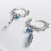 Turquoise harten en veerhoepoorringen voor Pandora Authentieke Sterling Silver Party Sieraden voor vrouwen Vriendin Gift Designer Earring Set met originele doos