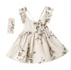 Mädchen gedruckt blume kleider sommer prinzessin halter party dress mode ärmelloses leinen rückenfreies kleid kinder kleidung