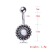 Sexig vintage rund blomma wasit belly dans kristall kropp smycken rostfritt stål navel klocka knapp piercing dingle ringar för kvinnor