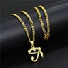Mode Mens Designer Hip Hop Jewelry Gold Plated Eye of Horus Pendant Necklace Rhinestone 60cm Long Chain Punk Men Halsband för 8723353