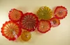 홈 장식 현대 유리기구 무라노 꽃 유리 매달려 플레이트 벽 예술을위한 예술 오렌지 꽃 플레이트 벽 예술