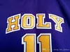 Maglia da uomo John Basketball 11 Wall High School Jersey Holy Ram Jersey Purple Team Puro cotone traspirante per gli appassionati di sport Qualità eccellente