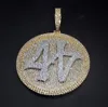 Large Size Iced Out Number 44 Diamond Round Pendant Necklace 18K Gold Plated Mens Bling Hiphop Jewelry Gifts for Christmas