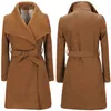 European and American woolen coat Slim long woolen coat belt women's lapel autumn and winter hot sale gift