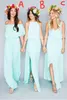 Beach Bohemian Mint Green Abiti da damigella d'onore 2020 Misto semplice Chiffon Side Split Boho Campagna Custom economici Bridesmai290F