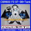 Body + Cowling Hot Blue Tank voor HONDA CBR 600 FS F3 CBR600RR CBR 600F3 97 98 290HM.8 CBR600 F3 97 98 CBR600FS CBR600F3 1997 1998 Valerijen