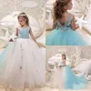 2020 Watet Ball Gown Flower Girls Dresses Appliques Girls Pageant Dresses Jewel Tulle Girls Party Gowns