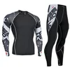 Sport lauf Shirts langarm Tops + Lauf Leggins 2 Stück Trainingsanzug Männer Kompression Strumpfhosen Rash gard Männlichen kit Sportswear 4XL1