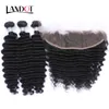 Lace frontal Closures com 3 Pacotes onda profunda peruana Tece cabelo encaracolado Humano Brasileiro Malásia indiana Virgem Remy cabelo pode Bleach Dye