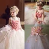 Princesse sans manches fleurs filles robes première communion pure dentelle 3d filles pageant robes robe de longueur