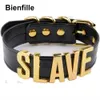 Fashion Gold Men Necklace Women Girl Silver Slave Name Word Customized Collar Buckle Necklace Black PU Leather Kawaii Jewelry