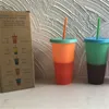 710ml de cor para altera￧￵es de cor Magic pl￡stico bebendo copo de copo com tampa de palha de palha reutiliz￡vel bebida gelada caneca de caf￩ com garrafa de ￡gua