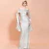 Luxury Gold White Mermaid Evening Dresses 2020 African Saudi Long Arabic Formal Dress for Women Sheath Prom Gowns Celebrity Robe D2924220