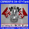 Corpo para HONDA CBR 600F4i CBR600 FS CBR600F4i 04 05 06 07 281HM.9 CBR 600 F4i CBR600 F4i 2004 2005 2006 2007 brilhante vermelho prateado Fairings kit