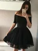 Fashion Black Short Prom Dresses 2019 Sexy Prom Dress Women Boat-Neck Tulle Zipper Knee Length Girl Formal Homecoming Party Gown