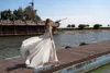 Beach Wedding Dresses Sheer Jewel Neck Lace Appliques Long Sleeve Bridal Gowns Girls Backless Sweep Train Side Split Wedding Dress