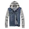 Moda- para homem Primavera Moda Mens de Algodão Hoodie Jeans Jaquetas Outerwear Patchwork Denim Jaqueta Homens Hoody Plus M-5XL76