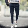 Мужские джинсы 2022 летние мужские сплошные черные синие лодыжки Длина брюки Корейский дизайн мальчики джинсовые карандаш пады человек повседневная тощая джинс MEN1