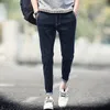 Men's Jeans 2022 Summer Mens Solid Black Blue Ankle Length Pants Korean Design Boys Denim Pencil Pant Man Casual Skinny Jean Men1