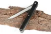 High Quality Flipper Folding Knife 440C Drop Point Satin Blade Wood Handle Ball Bearing Knives With Leather Sheath