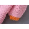 ピンクカーディガンレディースセーター韓国作物セーター黄色い秋のトップ半首vネックショートカーディガンモヘアセーター秋209