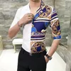 Luxe Goud Bedrukte Shirts Mannen Casual Slim Fit Shirt Half Mouw Camisa Ontwerpers Sociale Club Party Shirts Camiseta Masculina13106