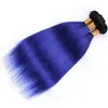 Cabelo humano malaio azul escuro ombre onda do corpo tecer pacotes 3 pçs com fechamento 1bblue ombre tramas de cabelo com 4x4 renda frontal closu5568289