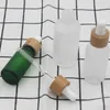 Tropfflasche aus Frost-Klarglas, 15 ml, 20 ml, 30 ml, mit Bambus-Deckelkappe, Flaschen für ätherische Öle, mattgrün