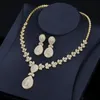 Super luxe femmes fête ensemble de bijoux plaqué or jaune AAAFull rempli CZ boucles d'oreilles collier ensemble pour les femmes pour la fête/mariage