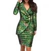 女性のファッションオフィススタイルのVネック長袖Midiドレスバジンリッチアフリカのプリント服WY4052のための秋のアフリカのドレス