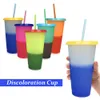 Color Changing Cup 700ML Magic Plastic Drinking Tumblers with Lid Straw Colorful Coffee Mugs 5 Colors LJJO7116A