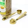 Stainless Steel Coffee Spoons Golden Measuring Scoop Spoon with Bag Seal Clip