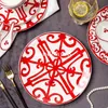 Classic Chinese red Bone china dinnerware set Porcelain tableware set coffee set Ceramic bowls plates cups and saucer Housewarming Gift