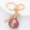 Crystal Keychains Jewelry Women Girls Rhinestone Bag Key Chains Ring Holder 미국 달러 디자인 금속 패션 펜던트 Charm 자동차 키 액세서리를위한 키 링