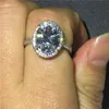 Vecalon grande anel oval 925 prata esterlina diamante anéis de banda de casamento para mulheres nupcial vintage festa dedo jóias2600