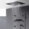 Bathroom Black Shower Faucet Set Thermostatic Shower Bath Mixer Valve Luxury Ceiling LED Large Rain Waterfall ShowerHead System 600*800MM