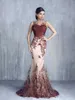 2019 Ny Tony Chaaya Lace Mermaid Formell Aftonklänningar Sheer Neck Appliques Lång Arabisk Dubai Special Occasion Dress Prom Party Gowns