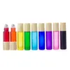 10ml Essential Oil Roller Ball Bottle Matte Färgglada Träkornskydd Portabel Bekvämlighet Frostat Tjock Glasfyllningsbar Container JXW319