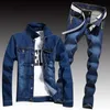 Spring Mens Denim Two Piece Set Hole Strappato Slim Fit Giacca Jeans Set Uomo Casual Vintage Ropa Hombre Cargo Suit Streetwear1