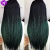 Afro America Ombre Green Box flätade peruker Naturliga hårfästet Två tonfärg Långt naturligt syntetiskt spetsfront peruker med babyhår2414457