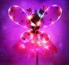 Girl LED Butterfly Wings Set med GlowTutu kjol Fairy Wand Pannband Fairy Princess Light Up Party Carnival Costume 2-8T