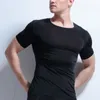 Мужчины сексуальные стройные узкие топы футболки сжаты Tee Fitness O-шеи сплошной с коротким рукавом ледяной шелковый футбол супергин подчеркивание сна1