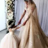 Ball Gown Flower Girls Dresses 2019 Illusion Neck Floor Length Lace First Communion Dress for Little Girls Zipper Back Long Sleeves