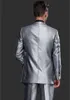 Nouveau Custom Made Un Bouton Argent Gris Satin Marié Tuxedos Peak Revers Meilleur Homme Groomsman Hommes Costumes De Mariage (Veste + Pantalon + Cravate) 1365