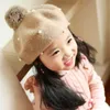 Hot Sale Kids Pearl Rabbit Fur Beret Hat för Baby Girls Beanie Mössor med Pompom Multicolors