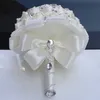 18 cm lyxig elfenben siden rose bröllop blommor kristall brosch brud innehav blommor tofs full diamant stitch bröllop bukets212z