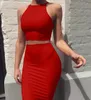 Damen Sexy Zweiteilige Sets Langes Kleid Slash Neck Sommer Ärmelloses Tube Crop Top + Rock Set Party Club Outfits Kleidung Kleider Street Style