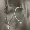 collana girocollo con perle finte dal design di lusso, collane con ciondolo croce femminile per gioielli da donna con monete d'oro