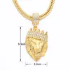 Mens Crown Tag Pendants Necklaces Hip Hop Gold Full Iced Rhinestone Crown Tag Long Cuban Chain Necklace Gold Jewelry for Male